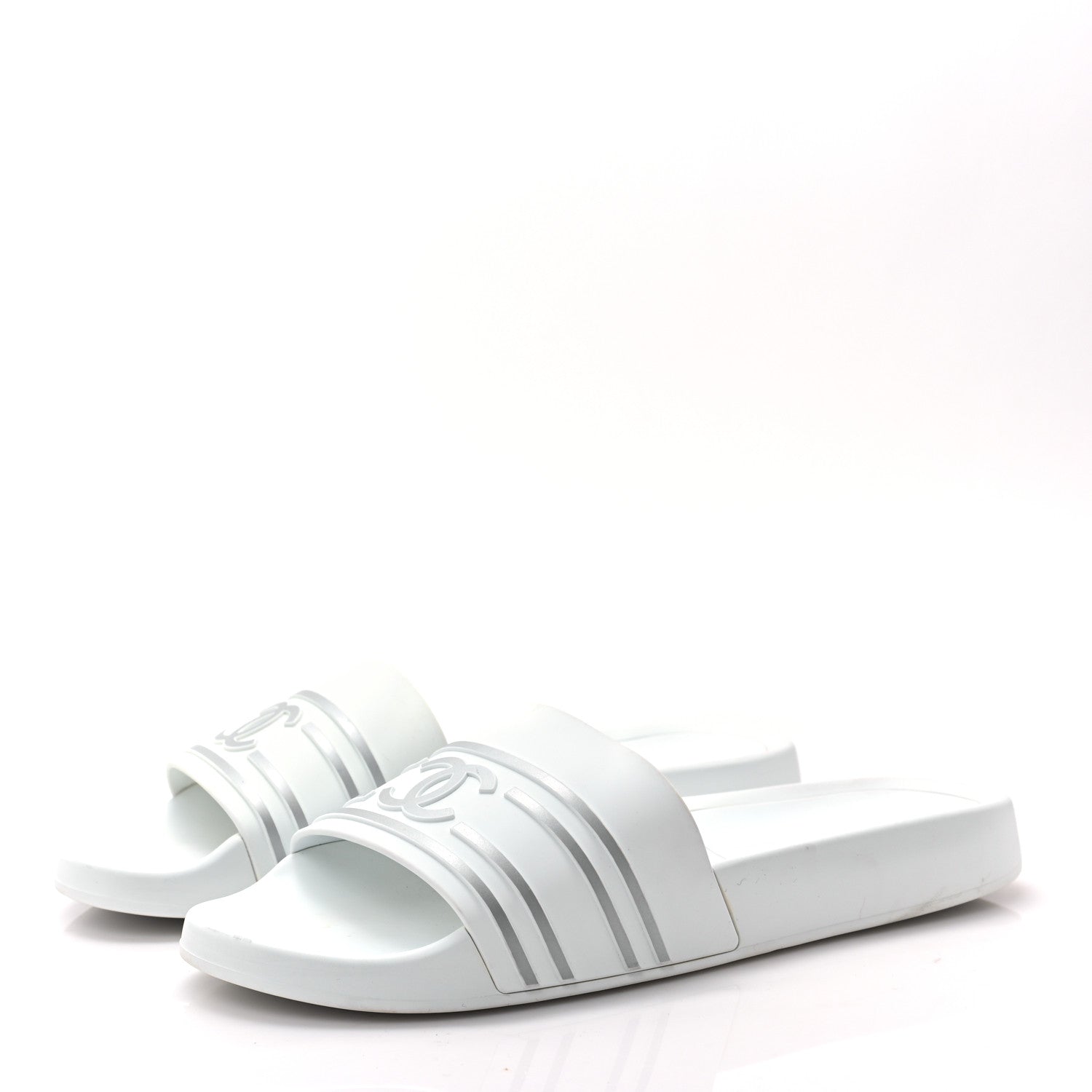 Chanel Rubber CC Flat Slide Sandals 41 White 3 of 7
