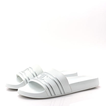 Chanel Rubber CC Flat Slide Sandals 41 White 3 of 7