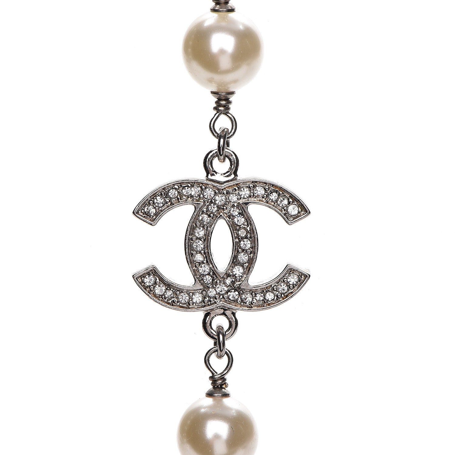 Chanel Crystal Pearl CC Necklace Silver 4 of 6