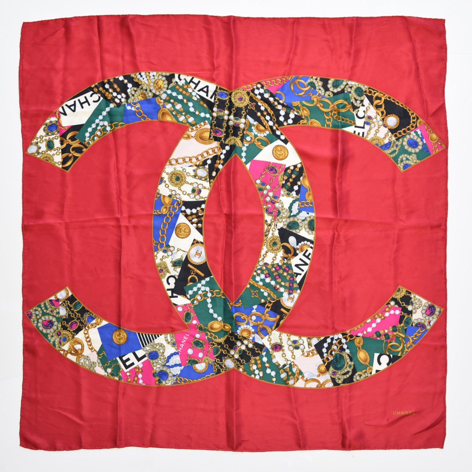 Chanel Silk CC Square Scarf Red 1 of 10