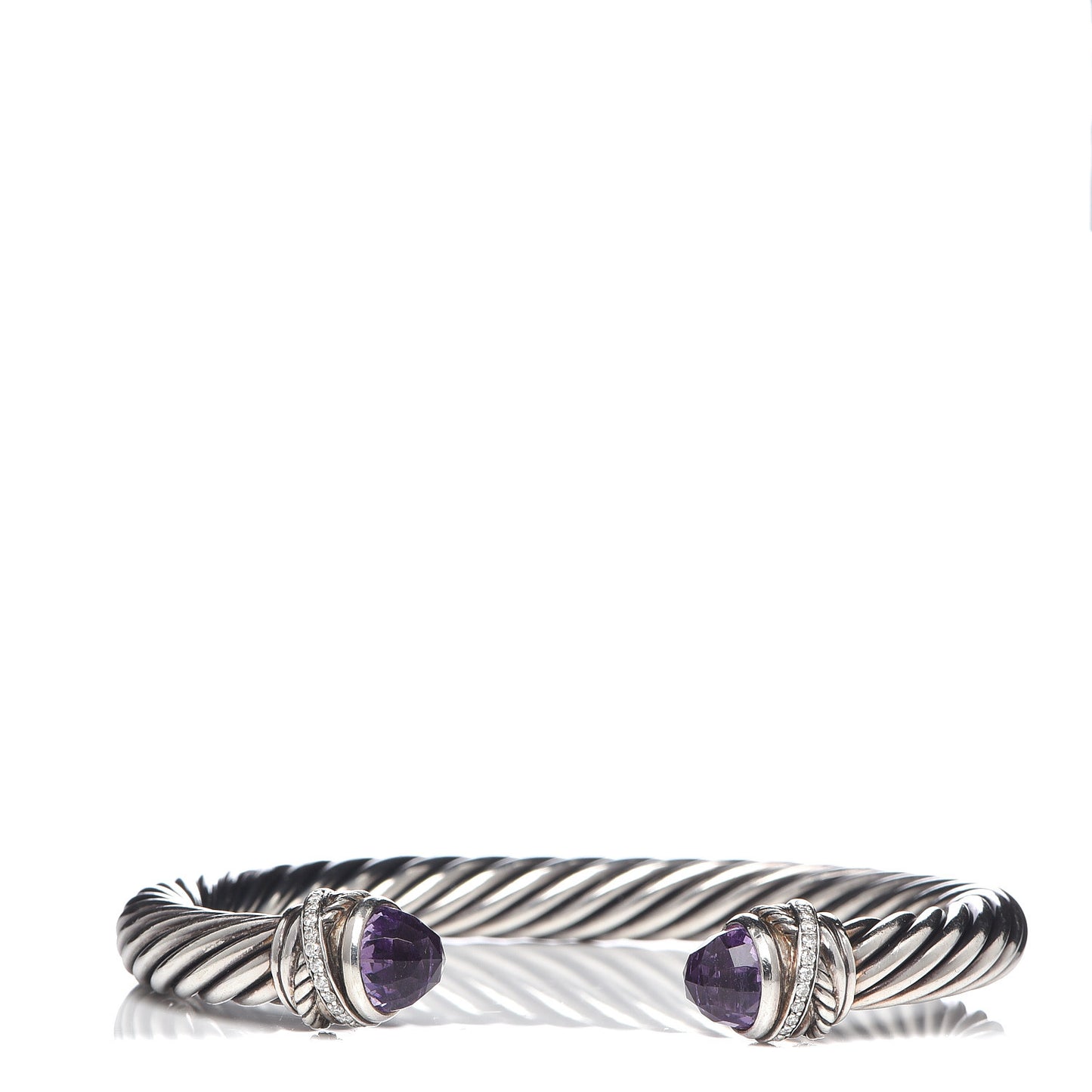 Sterling Silver Diamond Amethyst 7mm Cable Crossover Bracelet