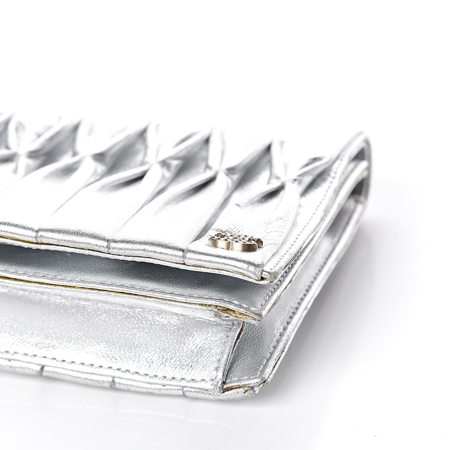 Metallic Lambskin Chain Clutch Silver