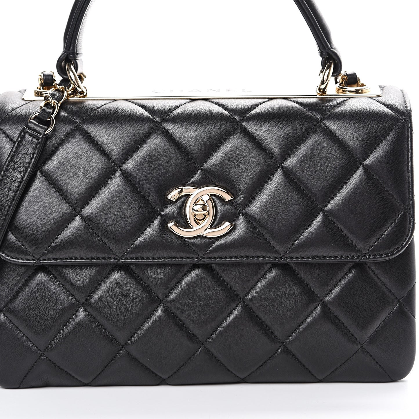 Lambskin Quilted Small Trendy CC Dual Handle Flap Bag Black