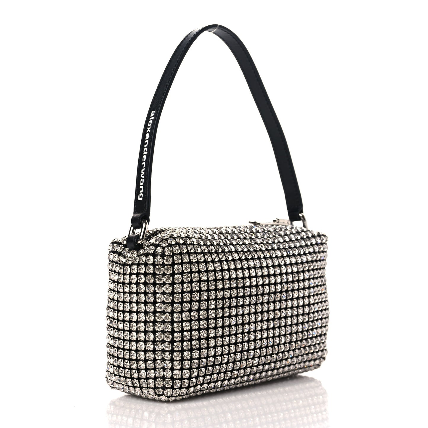 Mesh Crystal Rhinestone Mini Heiress Pouch Black Silver