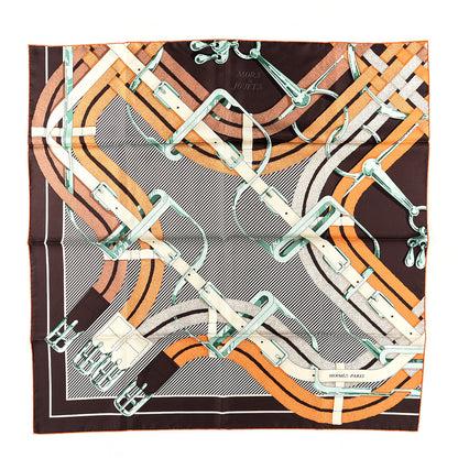 Hermes Silk Mors A Jouets Chemise Scarf 90 Chocolate Beige Orange 1 of 2