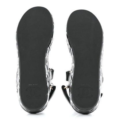 Chanel Shiny Calfskin Logo Platform Sandals 39 Black 6 of 14