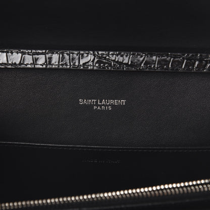 Saint Laurent Calfskin Crocodile Embossed Monogram Uptown Crossbody Black 5 of 10