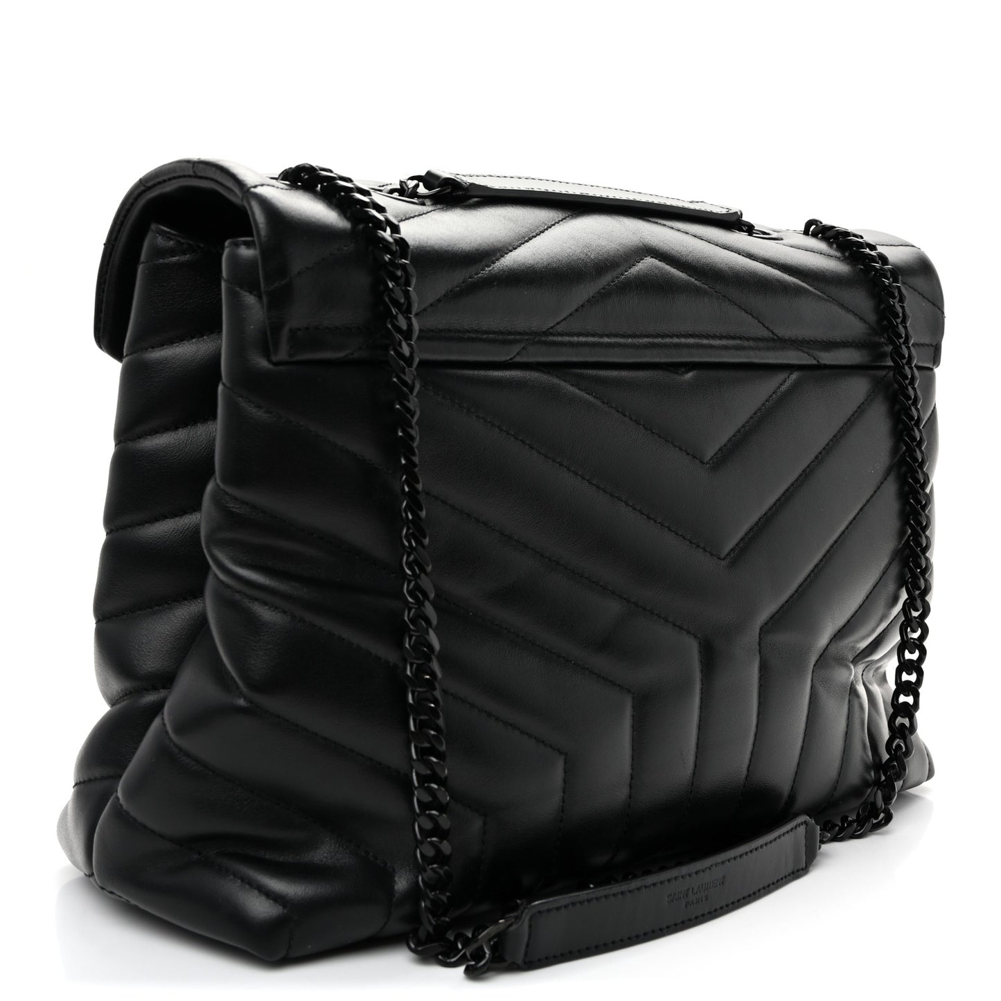 Calfskin Y Quilted Monogram Monochrome Medium Loulou Chain Satchel Black