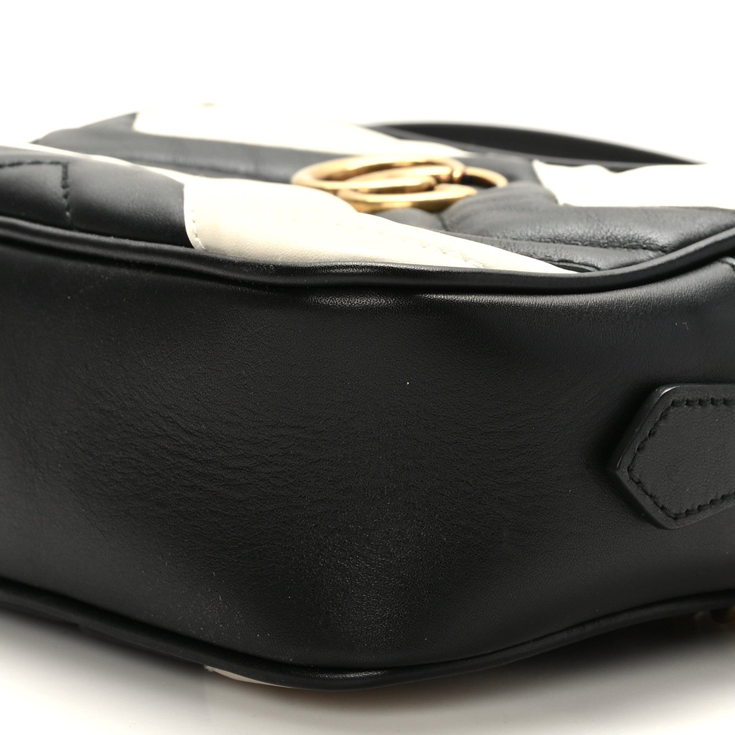 Gucci Calfskin Matelasse Mini GG Marmont Chain Shoulder Bag Black White 9 of 9
