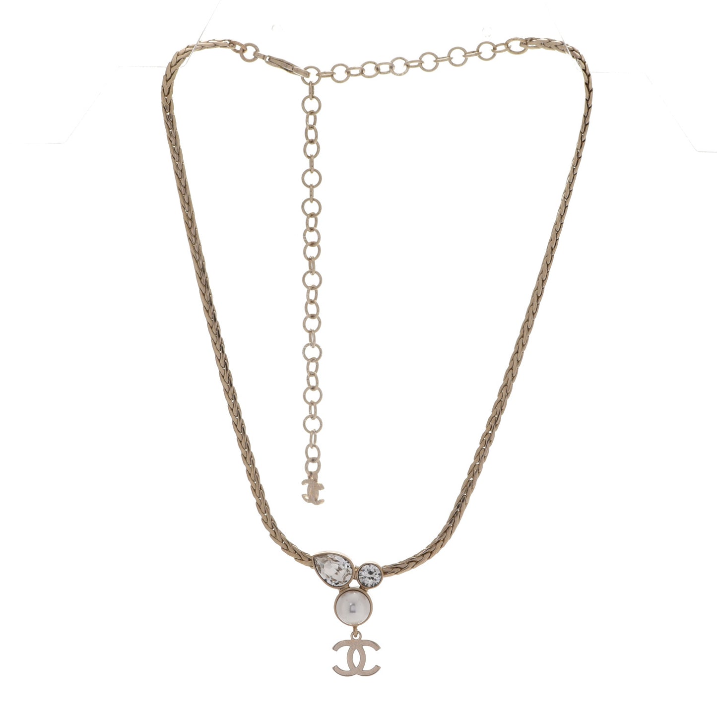 Pearl Crystal CC Teardrop Braided Necklace Gold