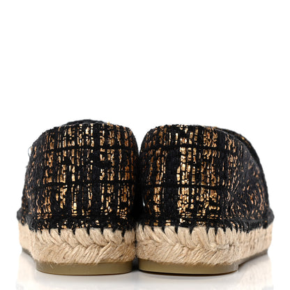 Chanel Metallic Tweed Grosgrain CC Espadrilles 39 Black Gold 11 of 15