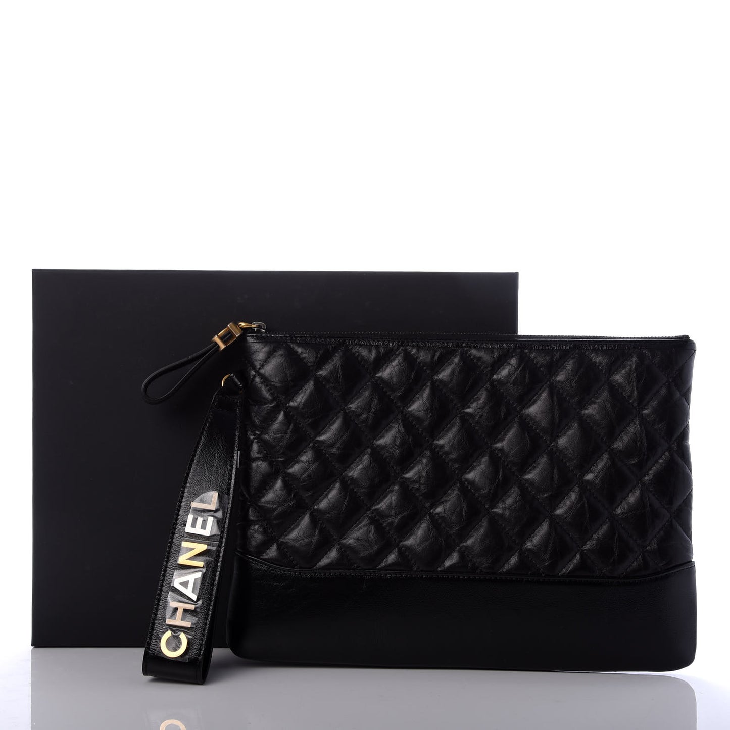 Aged Calfskin Quilted Medium Gabrielle Cosmetic Case Black