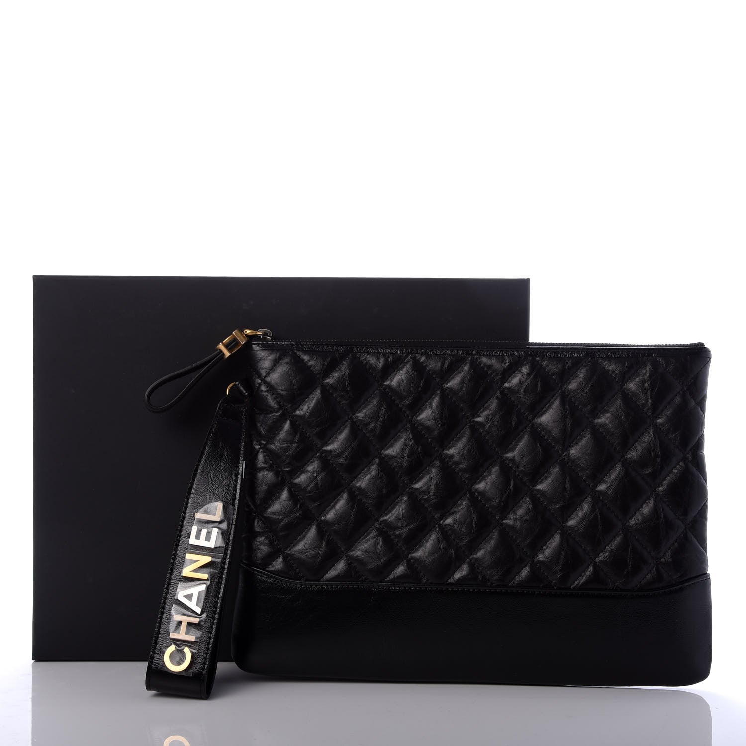 Chanel Aged Calfskin Quilted Medium Gabrielle Cosmetic Case Black 8 of 8
