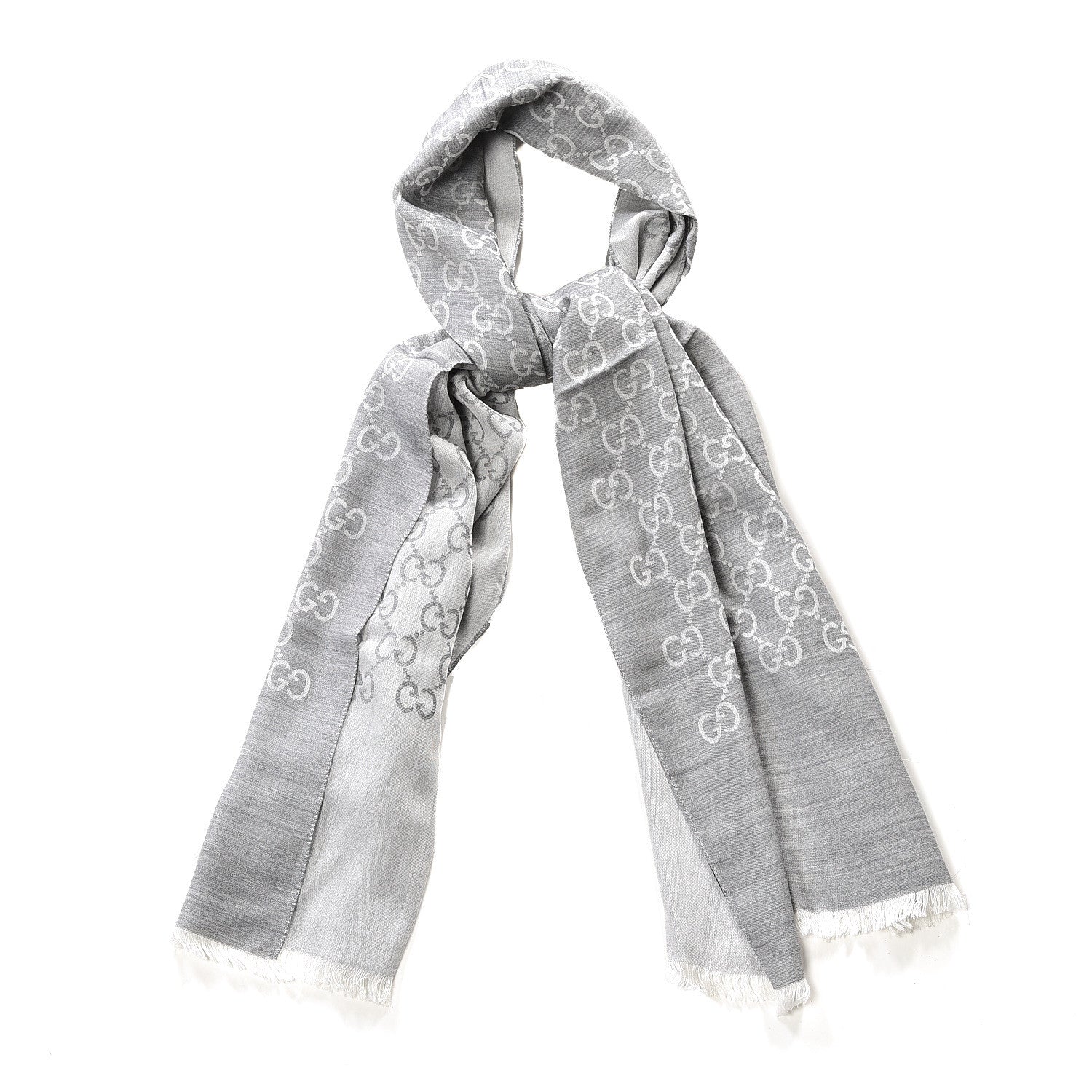 Gucci Wool Silk GG Monogram GGNat Scarf Lead 1 of 4