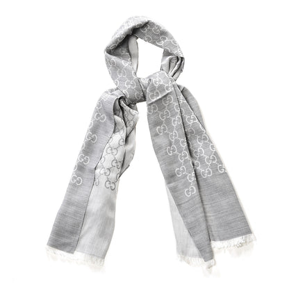 Gucci Wool Silk GG Monogram GGNat Scarf Lead 1 of 4