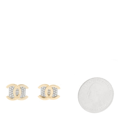 Chanel Metal Crystal Square CC Earrings Gold Silver 2 of 4