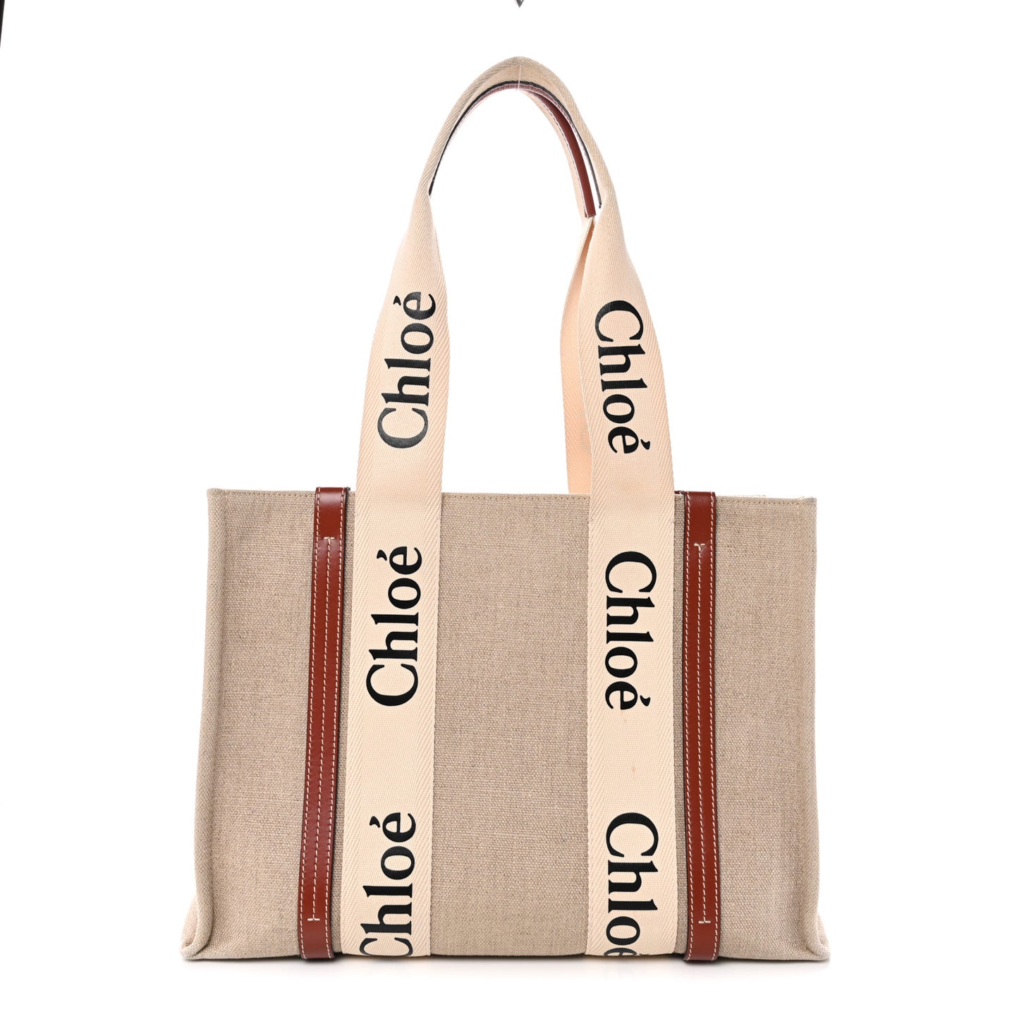 Cotton Calfskin Medium Woody Ribbon Tote White Brown