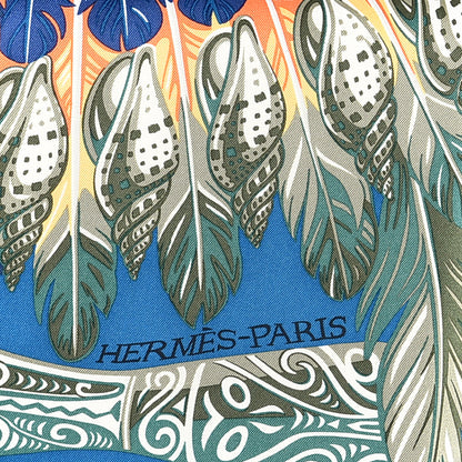 Hermes Silk Danse Pacifique Scarf 90 Bleu Canard Orange Kaki 2 of 4