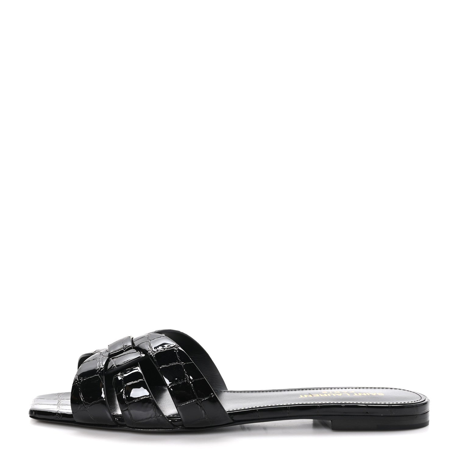 Saint Laurent Patent Croc Embossed Tribute 05 Slide Sandals 38 Black 1 of 10