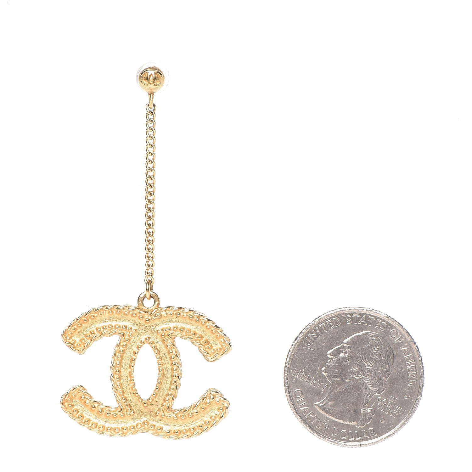 Chanel CC Drop Earrings Matte Gold 2 of 5