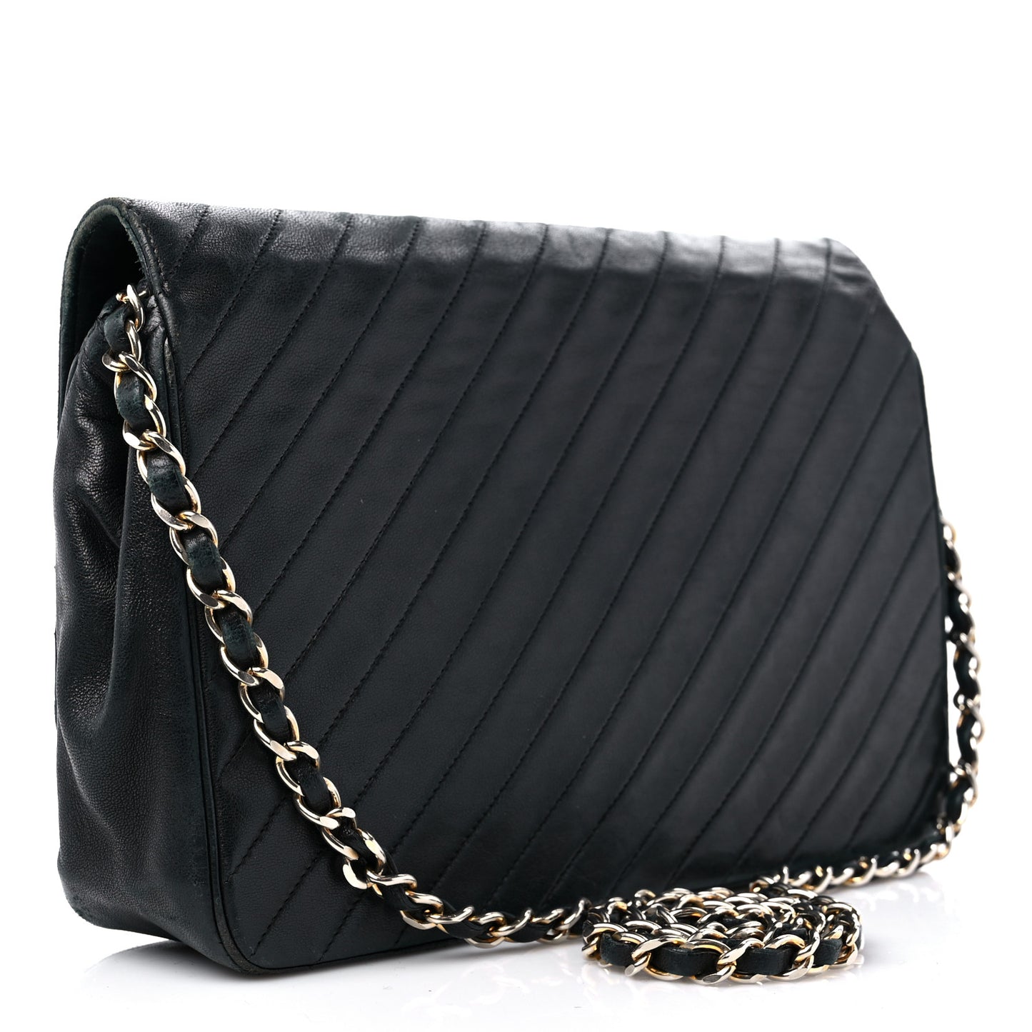 Lambskin Diagonal Quilted Small Single Flap Black
