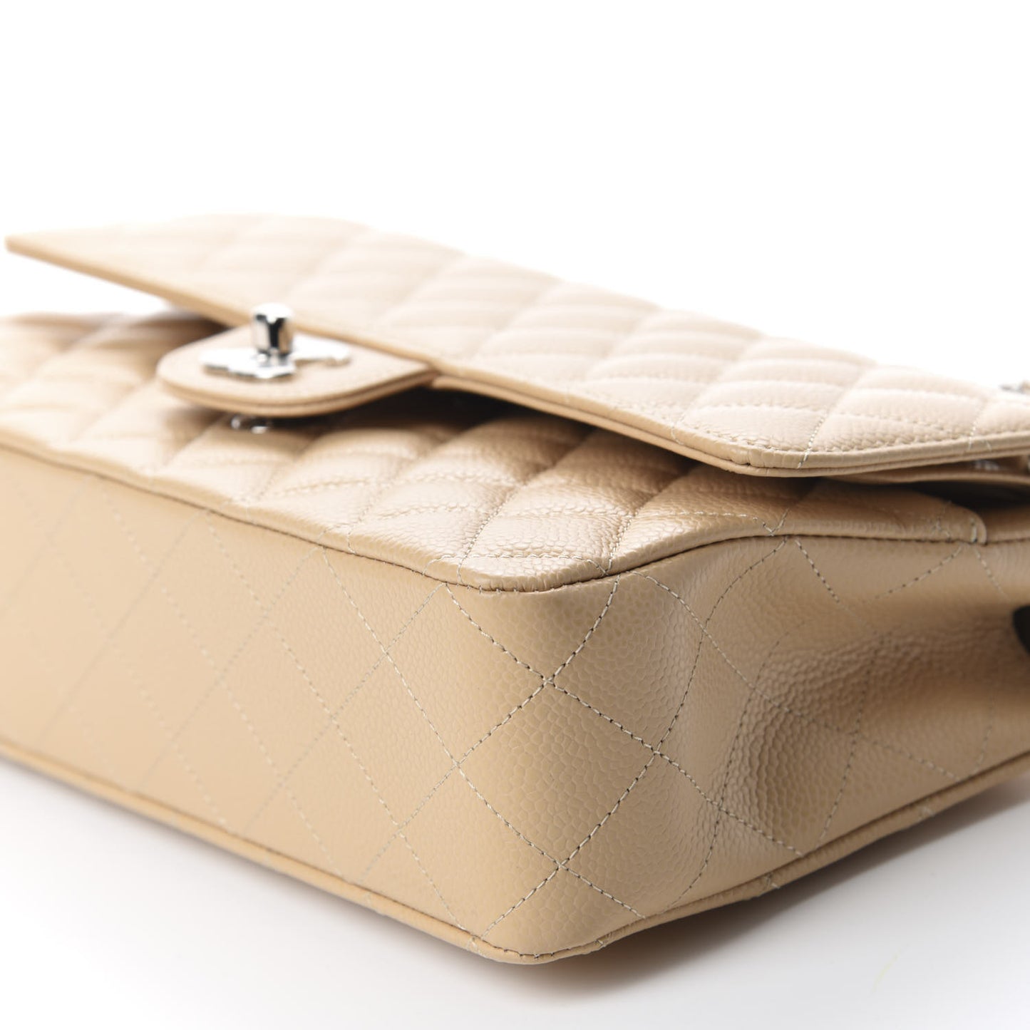Caviar Quilted Medium Double Flap Beige