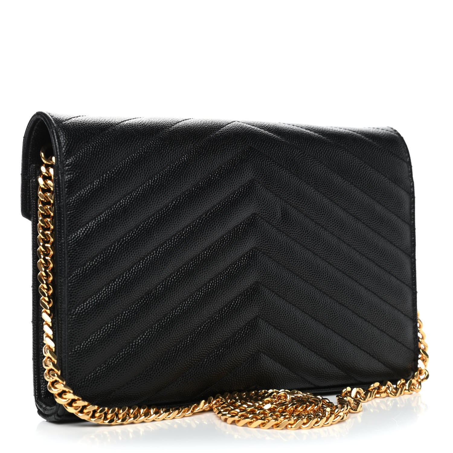Saint Laurent Grain De Poudre Matelasse Chevron Monogram Chain Wallet Black 2 of 5
