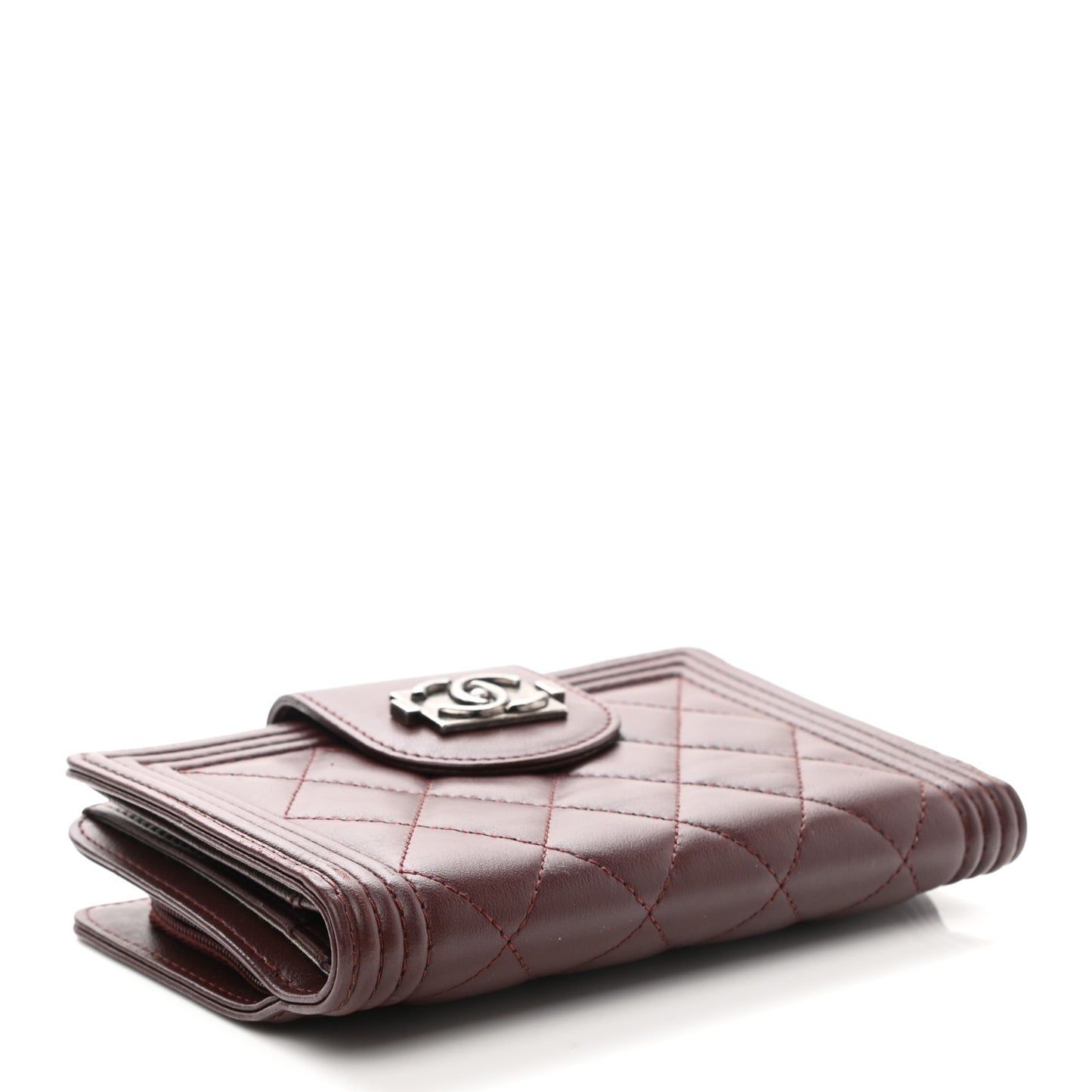 Lambskin Quilted Boy Zipped Pocket Wallet Burgundy