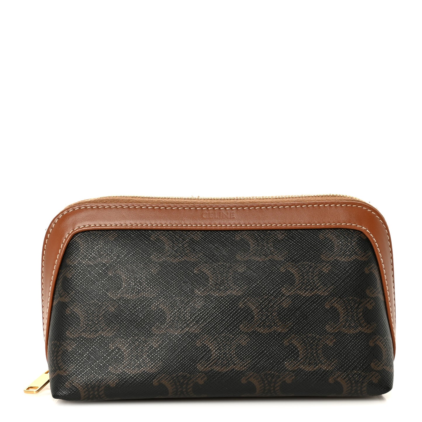 Triomphe Canvas Calfskin Small Cosmetic Pouch Tan