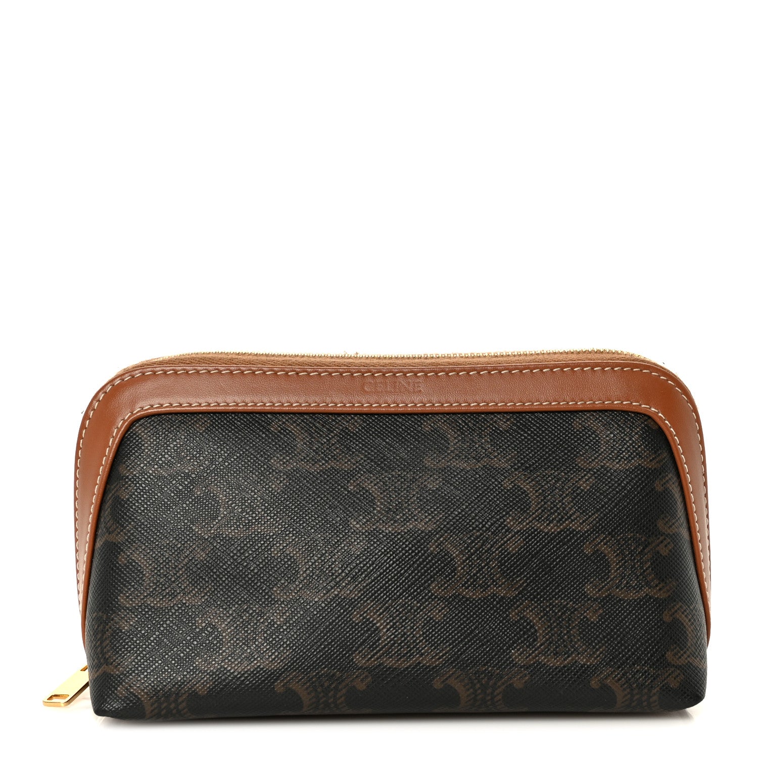 Celine Triomphe Canvas Calfskin Small Cosmetic Pouch Tan 1 of 8