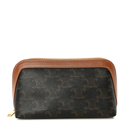 Celine Triomphe Canvas Calfskin Small Cosmetic Pouch Tan 1 of 8