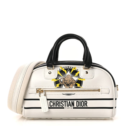 Christian Dior Calfskin Animal Print Micro Dior Vibe Zip Bowling Bag White Multicolor 1 of 12