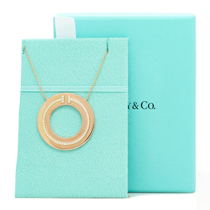Tiffany 18K Rose Gold Diamond T Circle Pendant Necklace 6 of 6