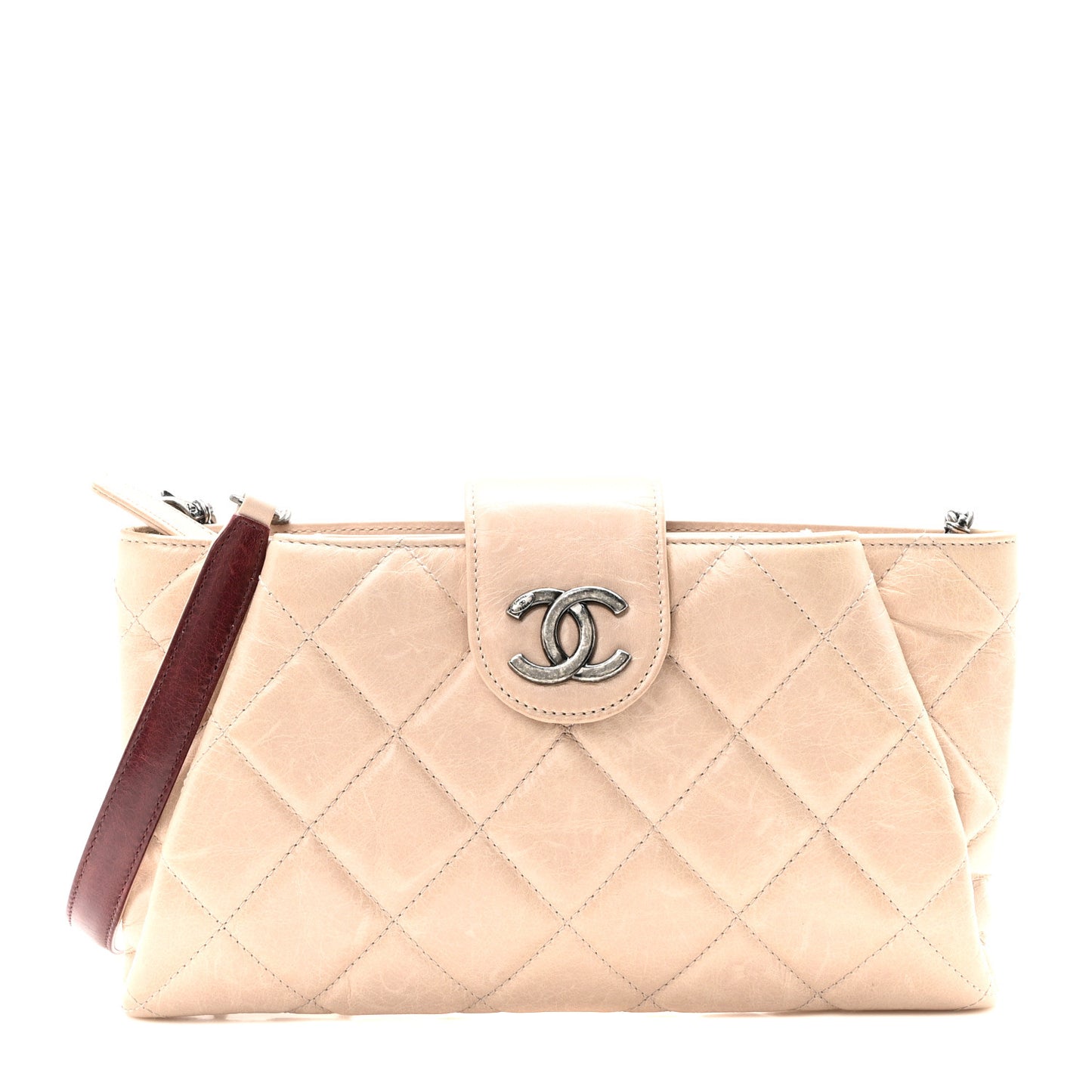 Glazed Calfskin Quilted Coco Pleats Chain Clutch Light Pink