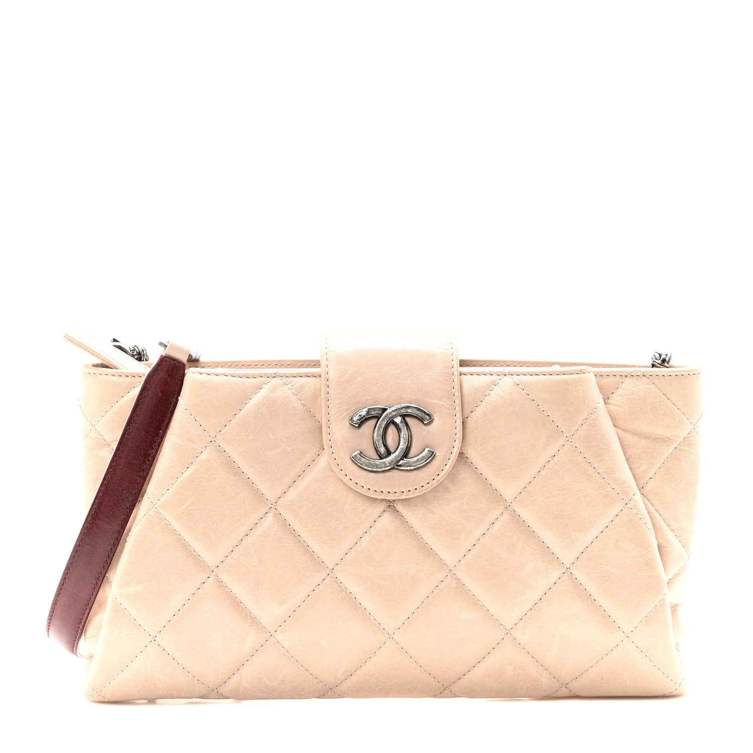 Chanel Glazed Calfskin Quilted Coco Pleats Chain Clutch Light Pink 1 of 10