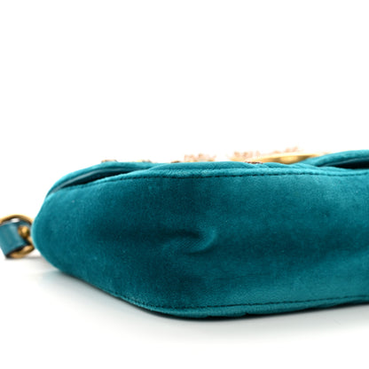Gucci Velvet Matelasse Embroidered Mini GG Marmont Shoulder Bag Pavone Cyan 9 of 10