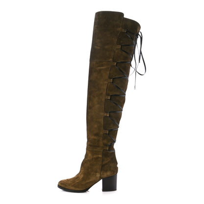 Jimmy Choo Suede Mayfair 65 Boots 36.5 Olive 1 of 9