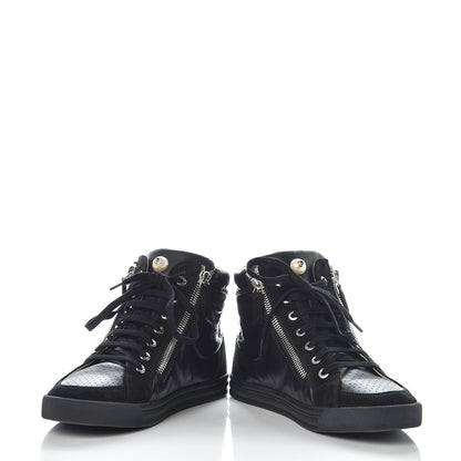 Chanel Calfskin Suede Zipped High Top CC Sneakers 38 Black 6 of 16