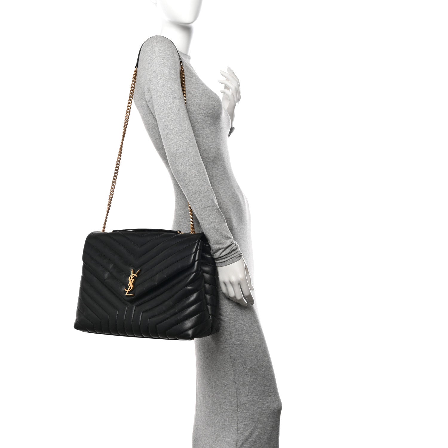 Saint Laurent Calfskin Y Quilted Monogram Large Loulou Chain Satchel Black 2 of 13