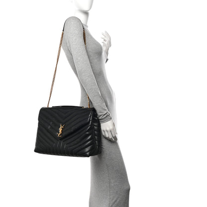 Saint Laurent Calfskin Y Quilted Monogram Large Loulou Chain Satchel Black 2 of 13