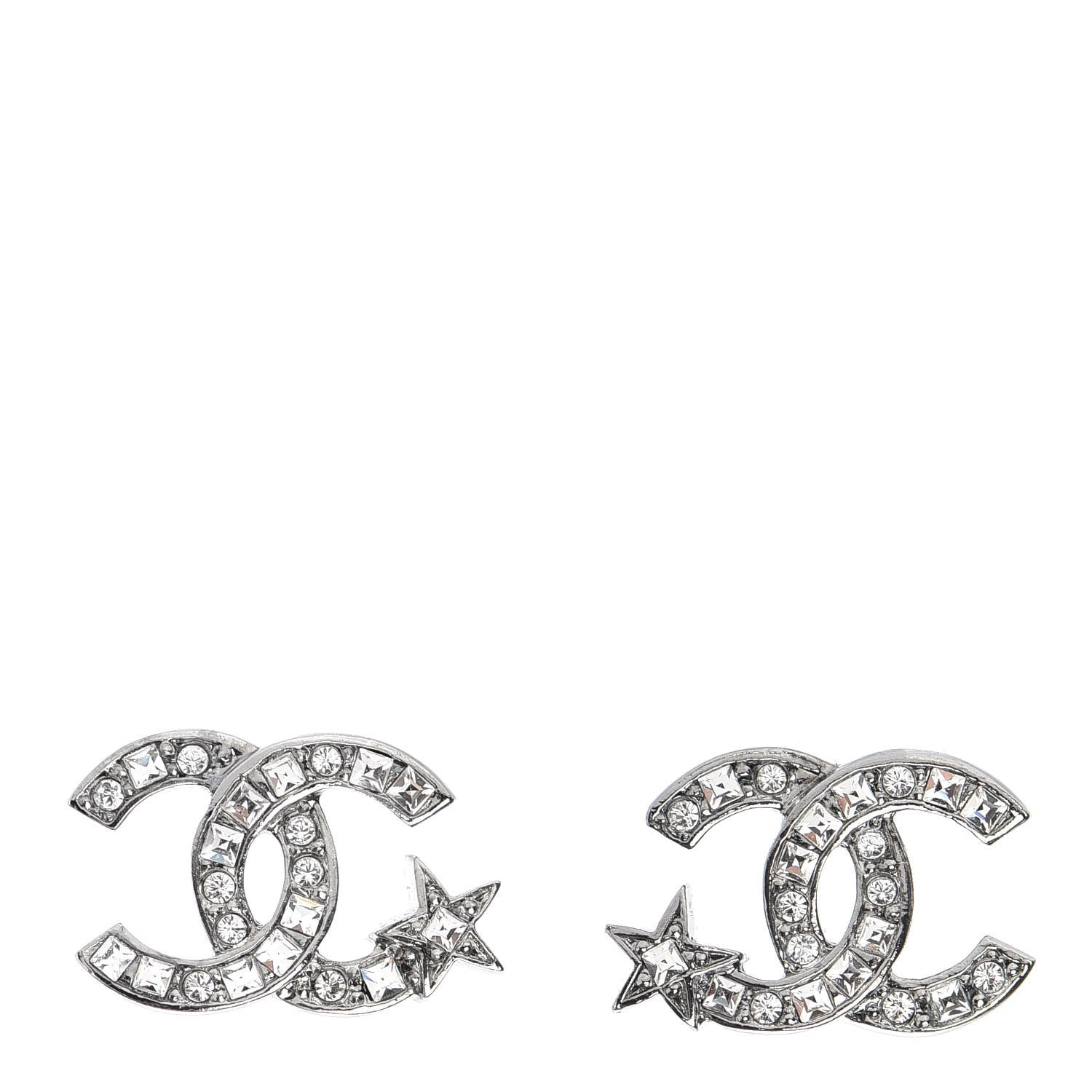 Chanel Crystal CC Starfall Earrings Silver 1 of 5