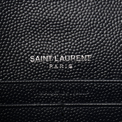 Saint Laurent Grain De Poudre Matelasse Chevron Monogram Envelope Chain Wallet Navy 6 of 10