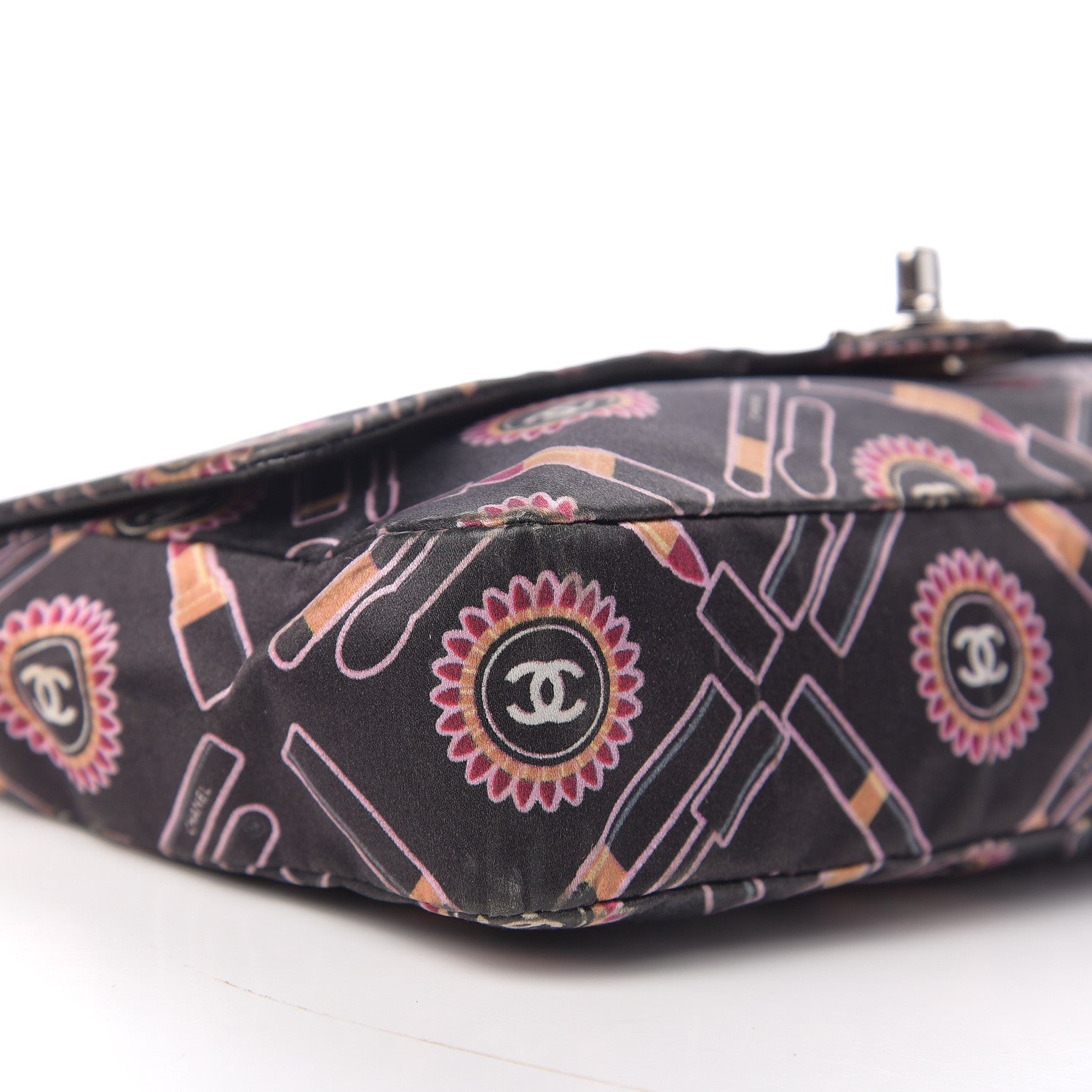 Chanel Satin Printed Lipstick Small Single Flap Black 8 of 10