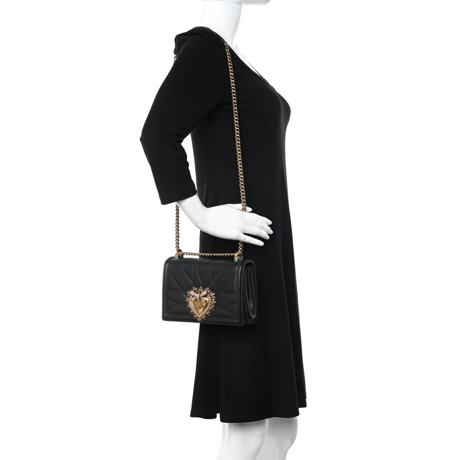 Dolce & Gabbana Calfskin Medium Devotion Crossbody Bag Black 2 of 12