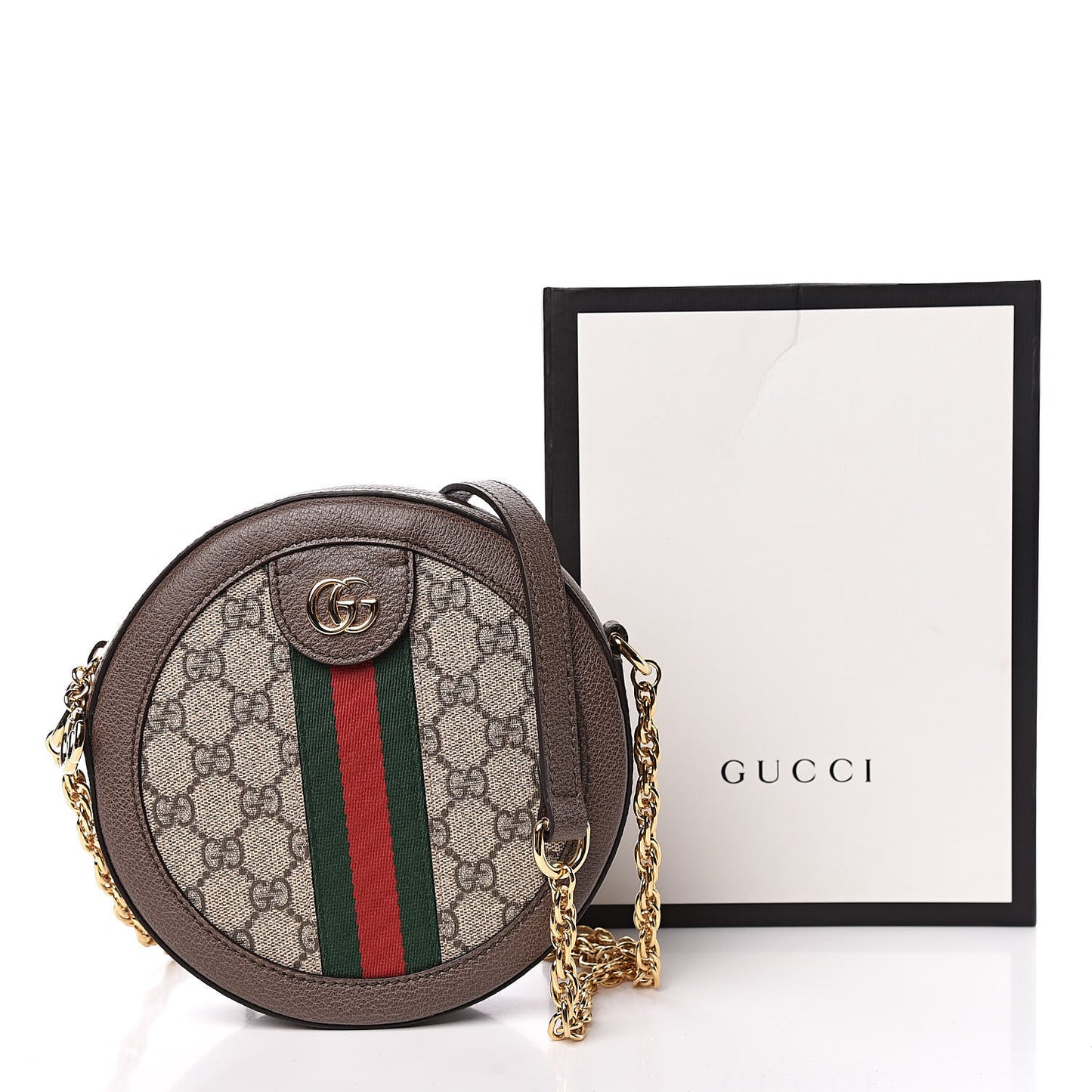 GG Supreme Monogram Web Mini Ophidia Round Shoulder Bag Brown
