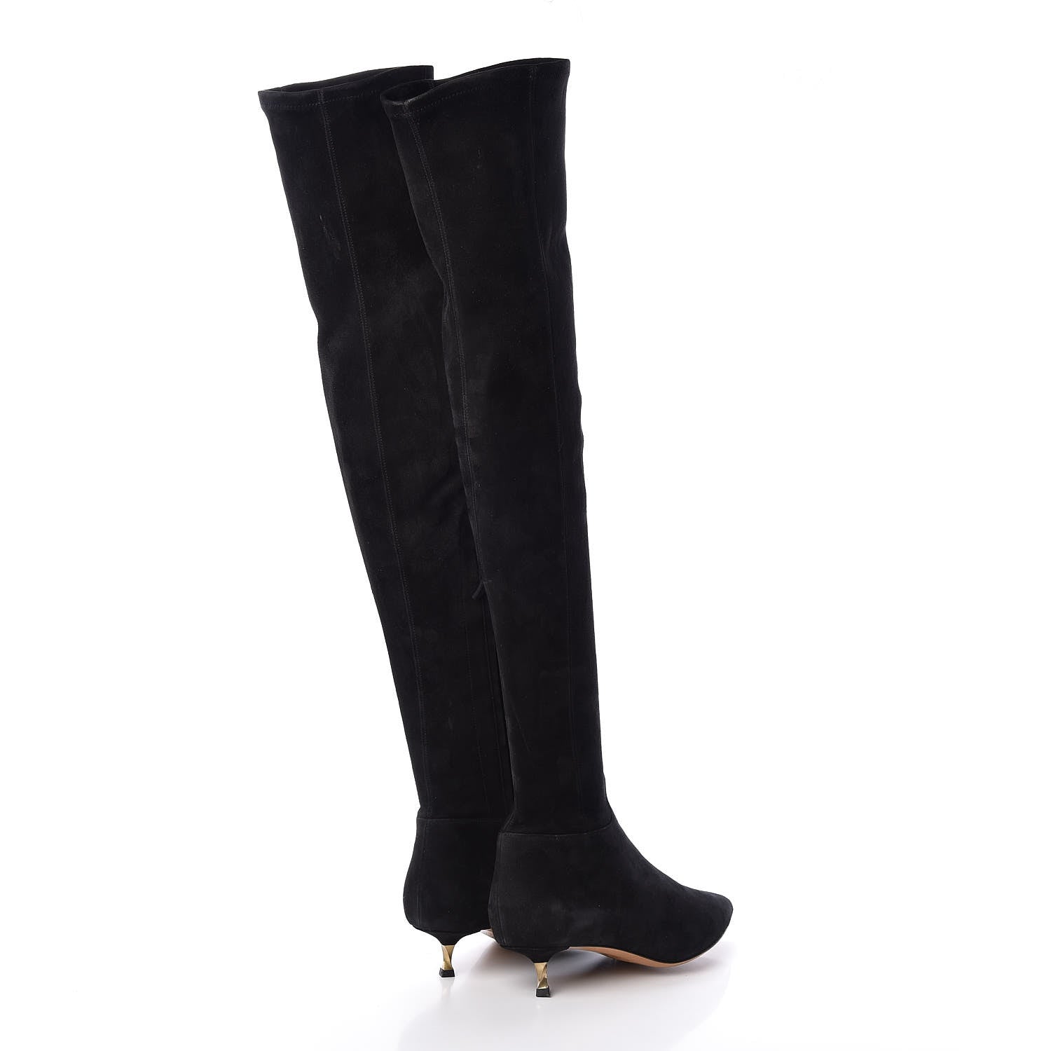 Valentino Garavani Suede Thigh High Kitten Heel Boots 37.5 Black 4 of 6