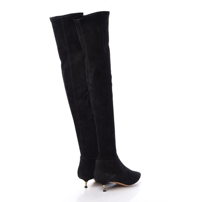 Valentino Garavani Suede Thigh High Kitten Heel Boots 37.5 Black 4 of 6