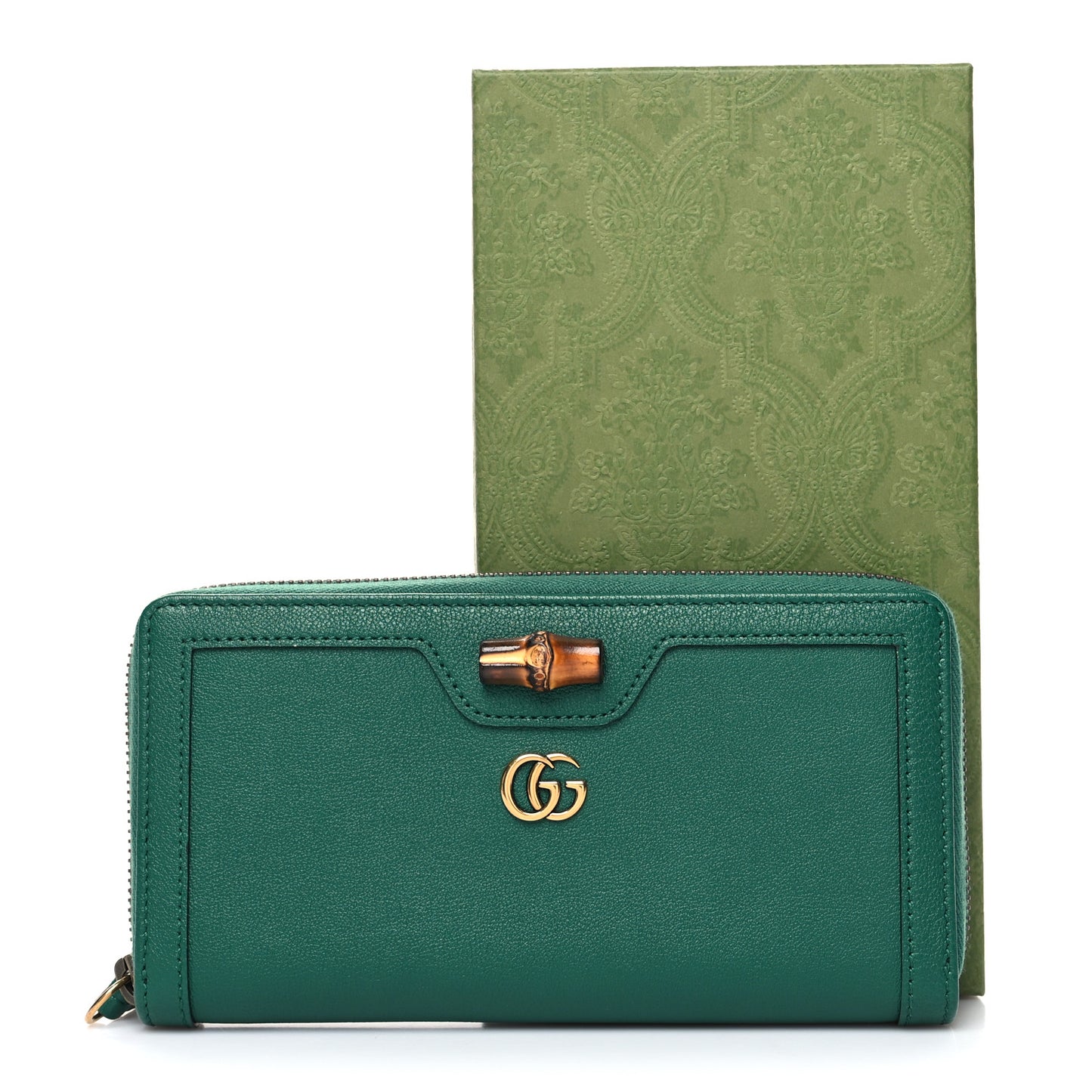 Wonka Grain Calfskin Diana Zip Around Continental Wallet Emerald