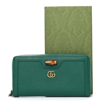 Gucci Wonka Grain Calfskin Diana Zip Around Continental Wallet Emerald 9 of 9