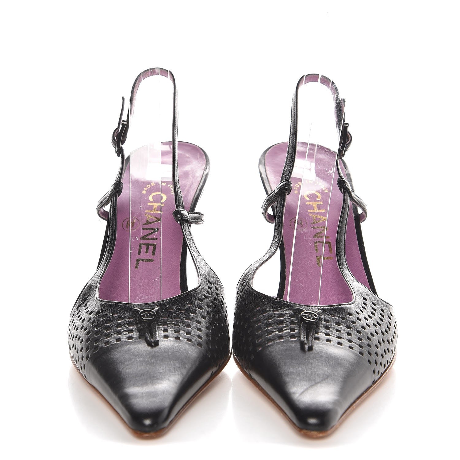 Chanel Lambskin Perforated CC Slingback Pumps 36 Black 2 of 9
